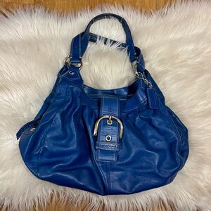COACH F15075 VINTAGE SOHO ROYAL BLUE TRIPLE COMPARTMENT LEATHER HOBO BAG